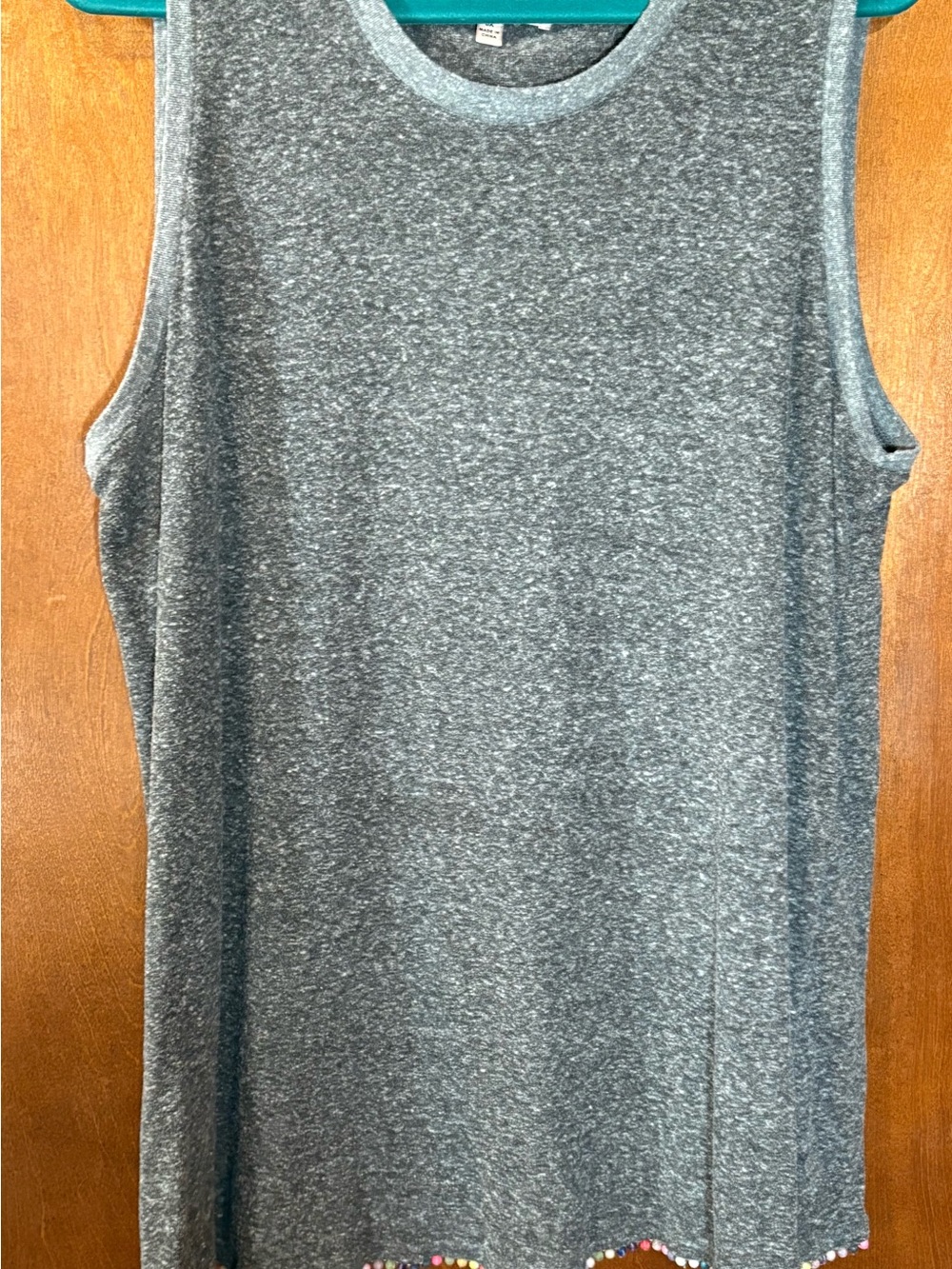 Philosophy Heathered Gray Sleeveless Tank Top with Pom Pom Trim at Bottom